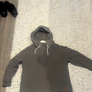 Peace Love World Charcoal Sweatshirt with Red Accents